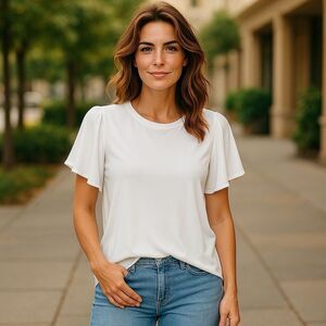 Nordstrom Rack Women's White Flutter-Sleeve Blouse Size L Casual Top